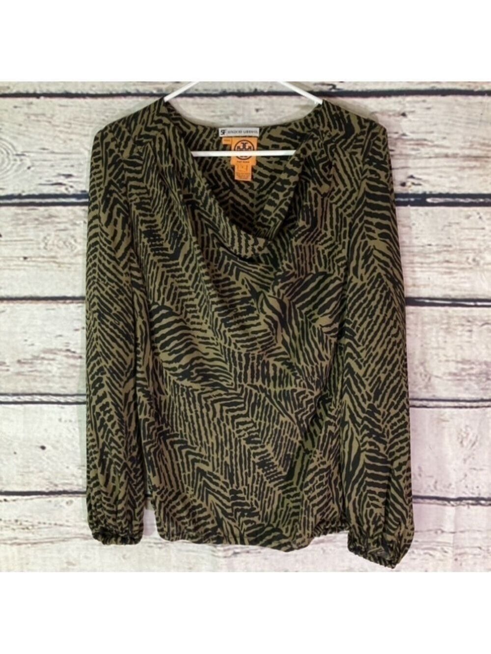 TORY Burch 100% Silk Printed Long Sleeve Blouse